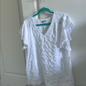 Counterparts White Ruffled Short Sleeve Blouse